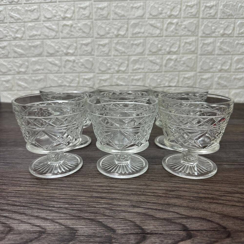 Hazel Atlas Gothic Big Top Peanut Butter Sherbet Dishes Set 6 VTG MCM Glasswares